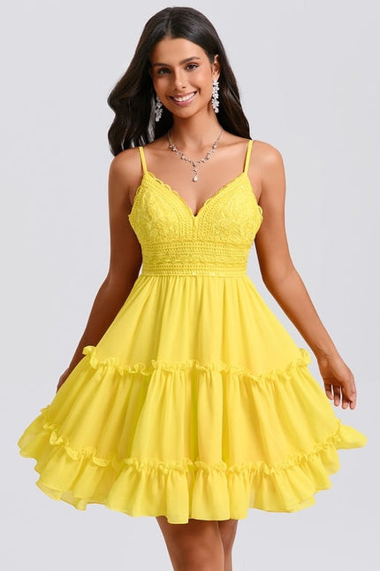 Robe Courte Jaune À Volants - gallery 2