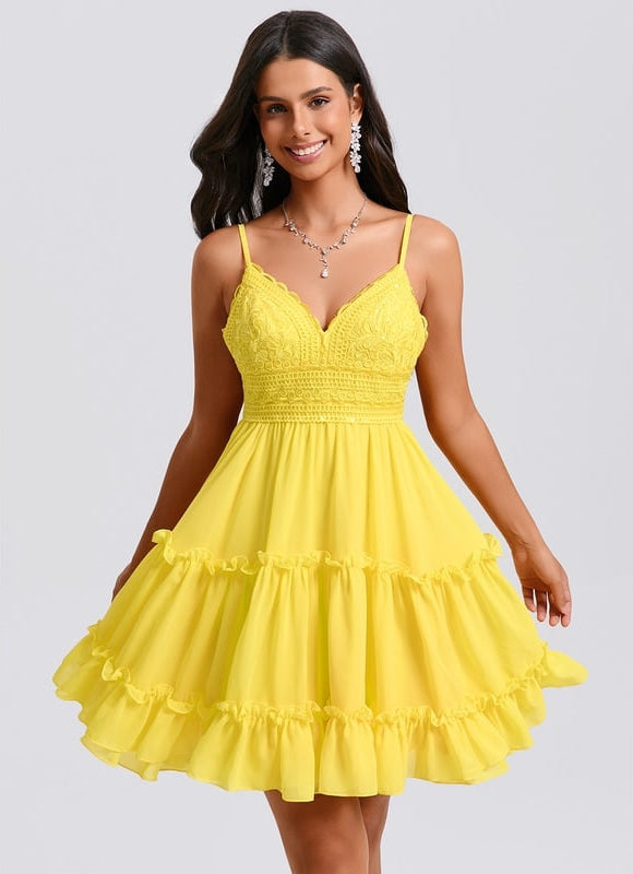 Robe Courte Jaune À Volants - gallery 2