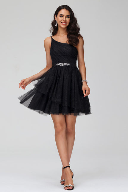 Robe Courte De Bal Asymétrique Scintillante - gallery 5