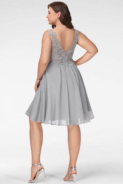 Robe Courte Courte Grise Ornée - gallery 8