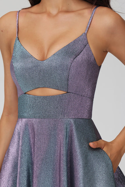 Robe Courte Satin Évasée Bleu - gallery 7