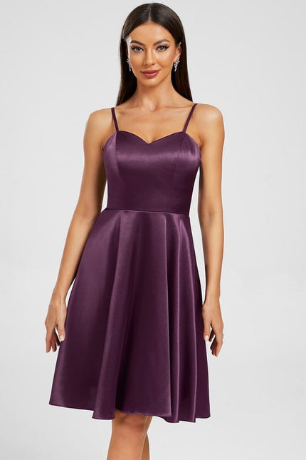 Robe Courte Satin Prune - gallery 5