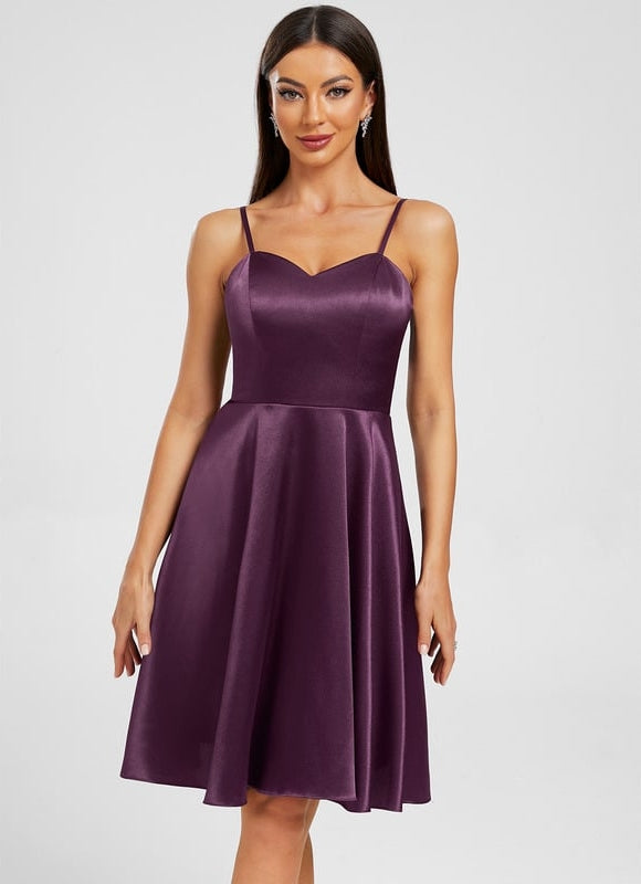 Robe Courte Satin Prune - gallery 5