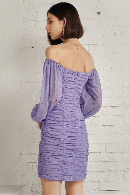 Robe Courte Violette Froncée - gallery 2
