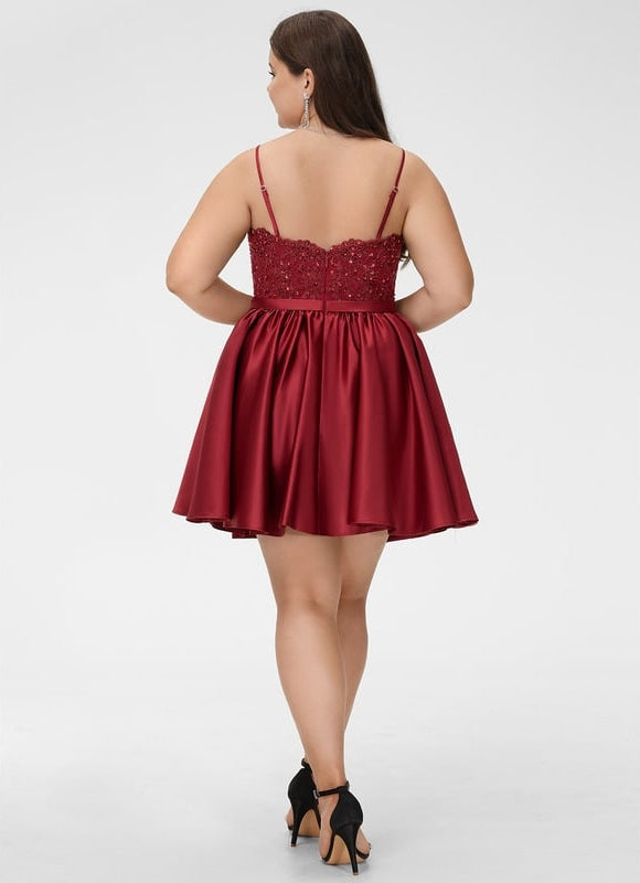 Robe Courte De Bal Satinée Bordeaux - gallery 8