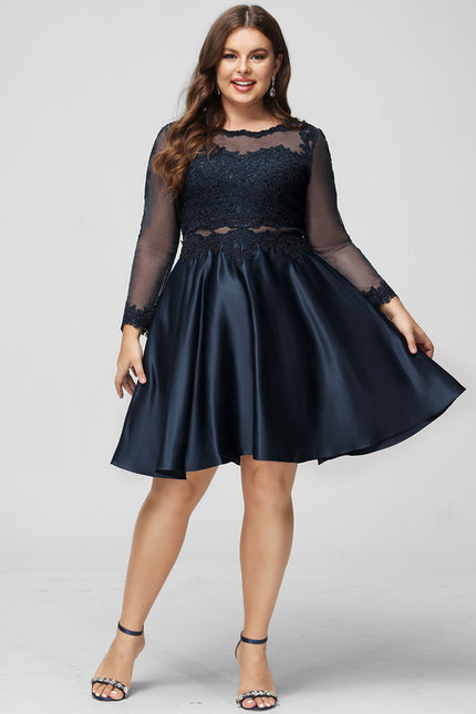Robe Courte Satin Marine Élégante - gallery 9