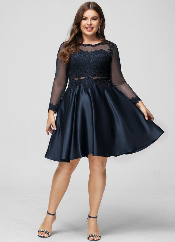 Robe Courte Satin Marine Élégante - gallery 9