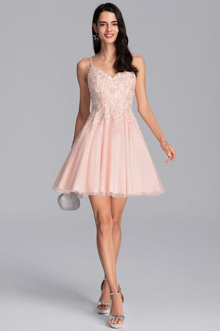 Robe Courte Tulle Rose Ornée - gallery 3