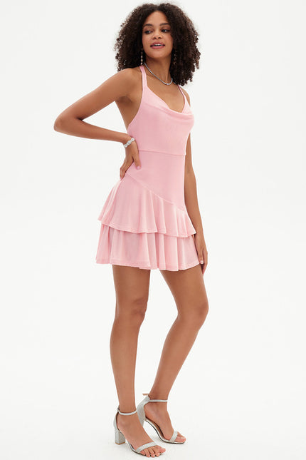Robe Courte Mini Volants Rose - gallery 2