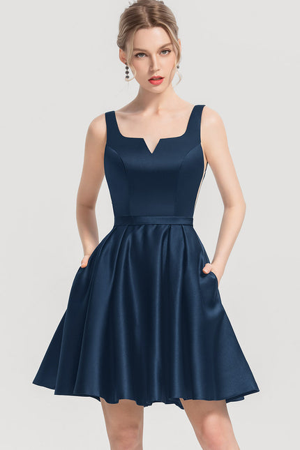 Robe Courte Satin Bleu Nuit - gallery 2