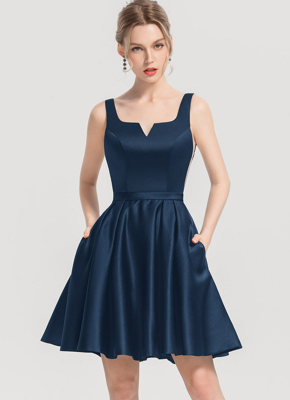 Robe Courte Satin Bleu Nuit - gallery 2