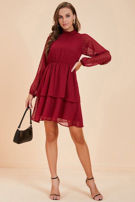 Robe Courte Volants Bordeaux - gallery 5