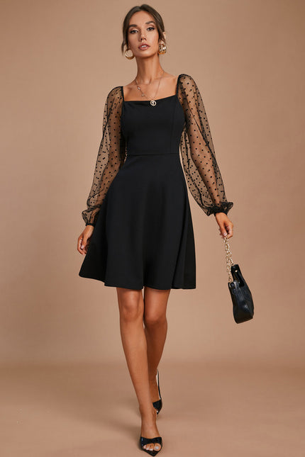 Robe Courte Noire À Manches Transparentes - gallery 3