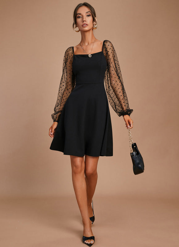 Robe Courte Noire À Manches Transparentes - gallery 3