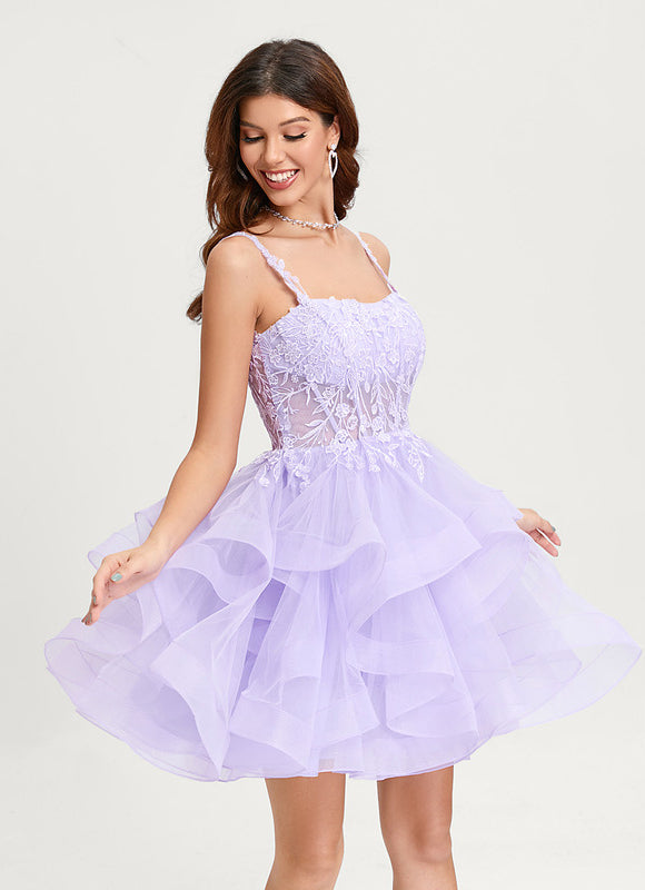 Robe Courte Tulle Asymétrique Rose - gallery 5