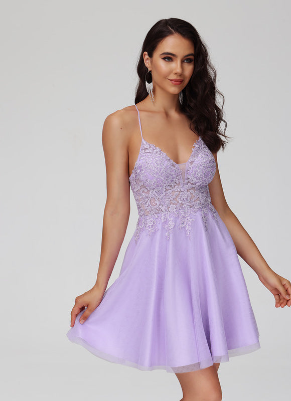 Robe Courte Tulle Lilas Élégante