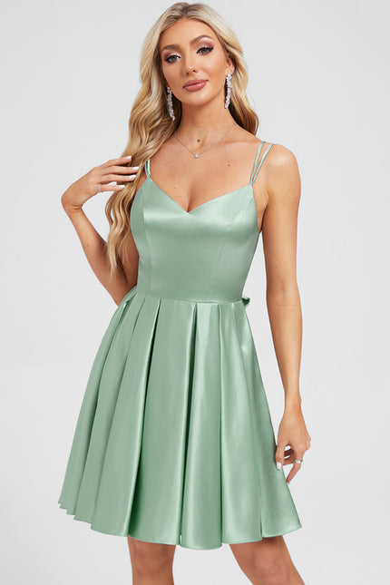 Robe Courte Satin Vert Émeraude - gallery 3