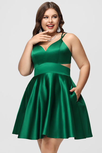 Robe Courte Satin Évasée Bleu - gallery 7