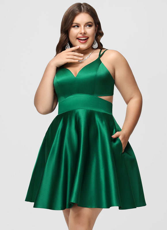 Robe Courte Satin Évasée Bleu - gallery 7