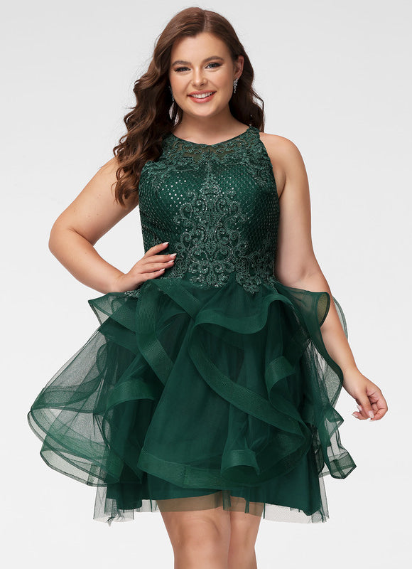 Robe Courte Tulle Volants Émeraude - gallery 8