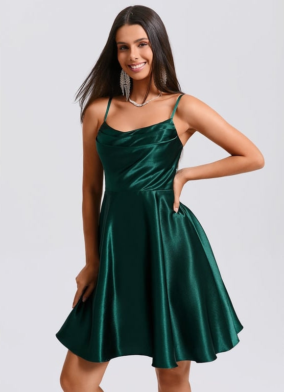 Robe Courte Satin Émeraude - gallery 5