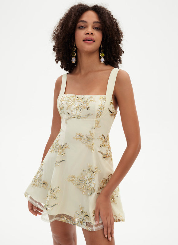 Robe Courte Florale Ivoire