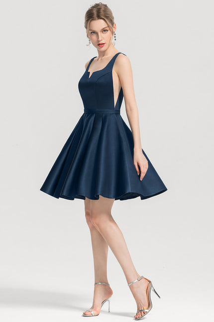 Robe Courte Satin Bleu Nuit - gallery 1