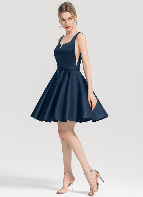 Robe Courte Satin Bleu Nuit - gallery 1