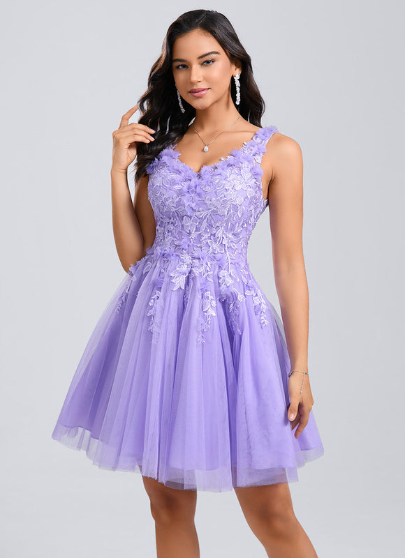 Robe Courte Violette Embellie - gallery 1
