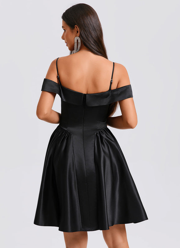 Robe Courte Satin Noire - gallery 1