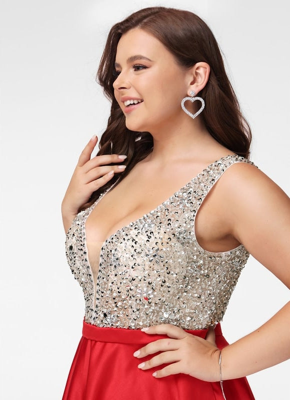 Robe Courte Satinée Rouge Brillante - gallery 9