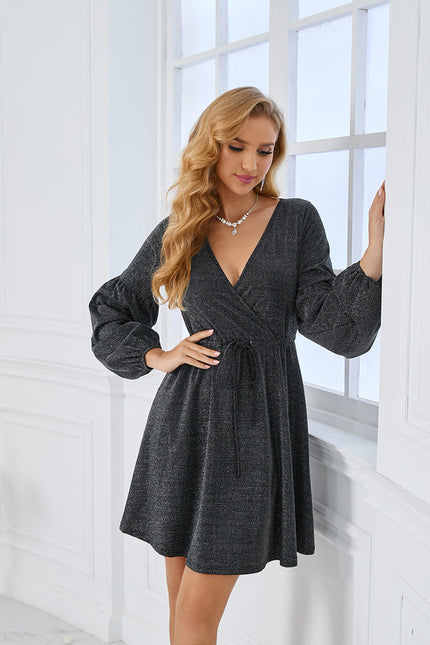 Robe Courte Scintillante Grise - gallery 5