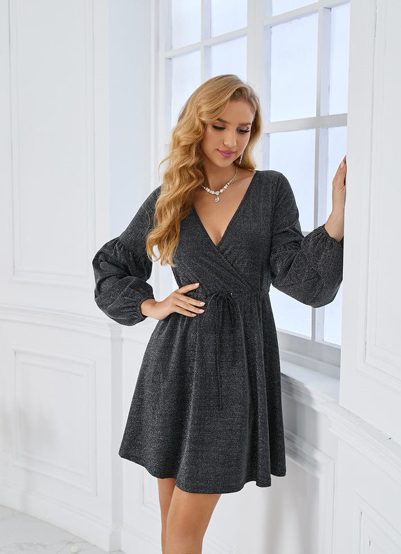 Robe Courte Scintillante Grise - gallery 5