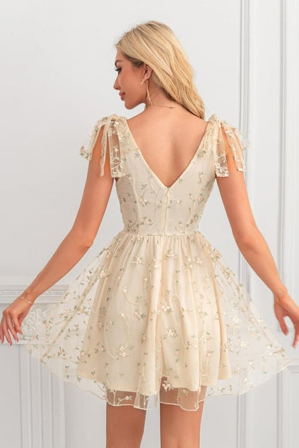 Robe Courte Tulle Beige Brodée - gallery 2
