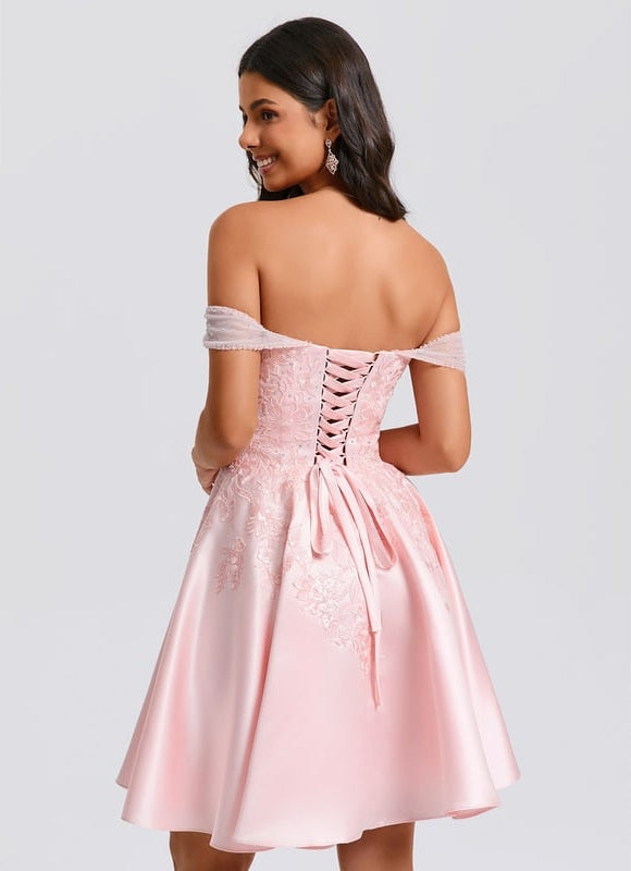 Robe Courte Satin Rose Pâle - gallery 4