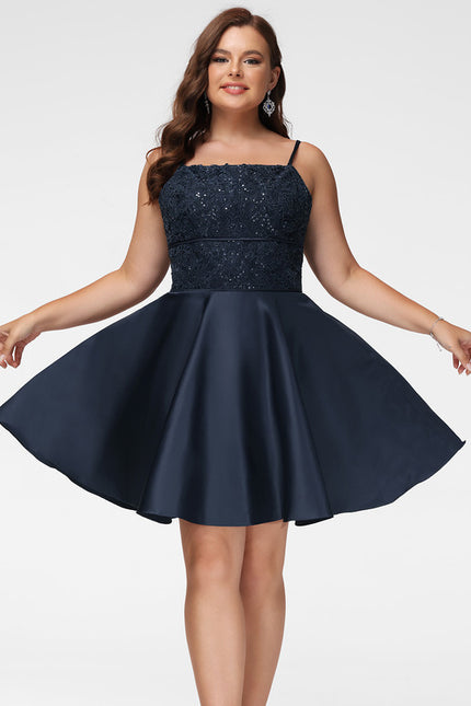 Robe Courte Satinée Marine - gallery 3