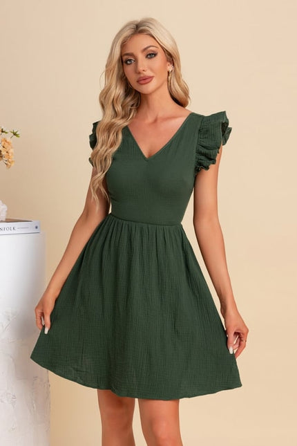 Robe Courte Verte Froncée - gallery 6