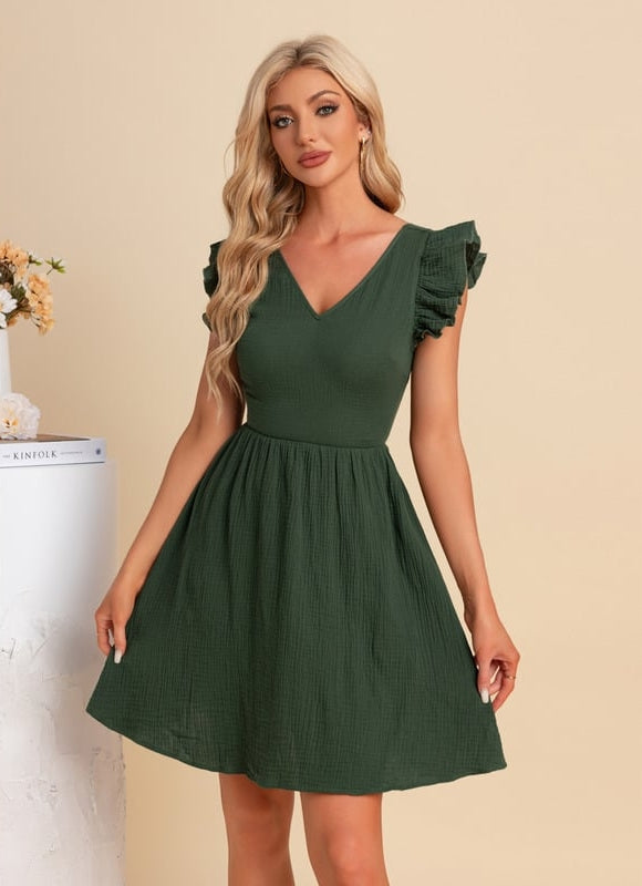 Robe Courte Verte Froncée - gallery 6