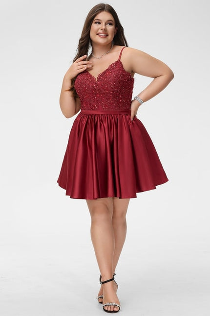 Robe Courte De Bal Satinée Bordeaux - gallery 4