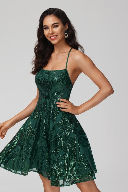 Robe Courte À Paillettes Émeraude - gallery 4