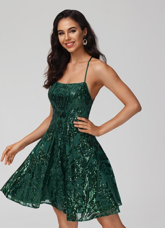 Robe Courte À Paillettes Émeraude - gallery 4