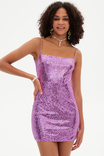 Robe Courte Pailletée Lilas - gallery 3