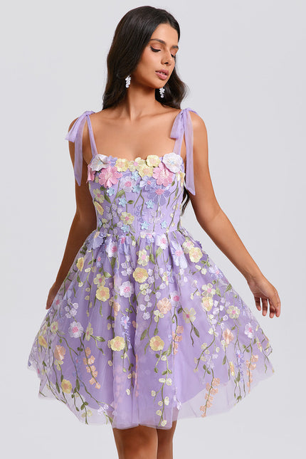 Robe Courte Violette Florale - gallery 5
