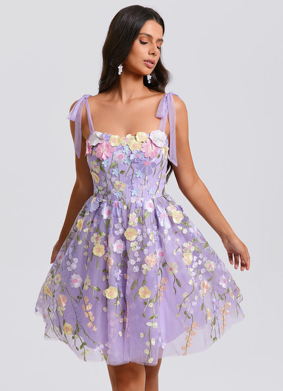 Robe Courte Violette Florale - gallery 5