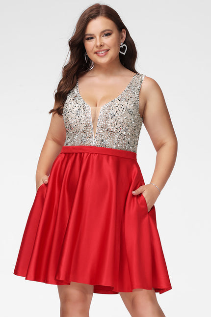 Robe Courte Satinée Rouge Brillante - gallery 4