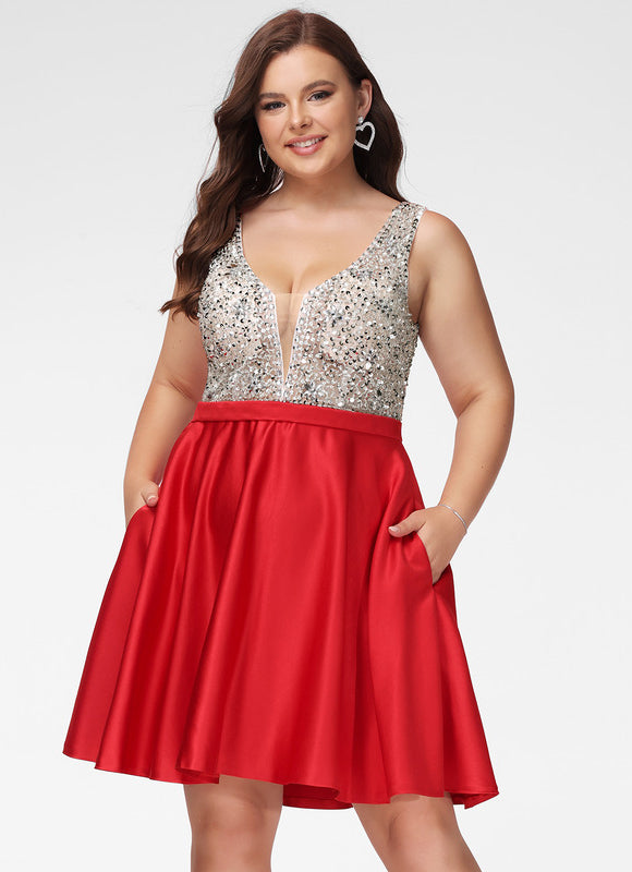 Robe Courte Satinée Rouge Brillante - gallery 4