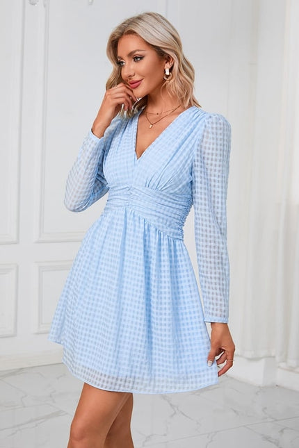 Robe Courte Vichy Bleu Clair - gallery 2