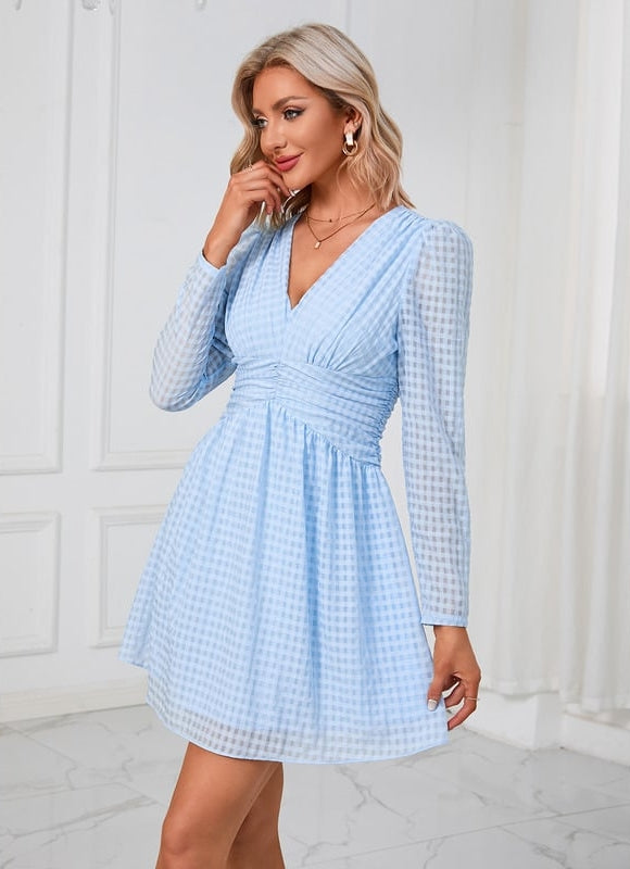 Robe Courte Vichy Bleu Clair - gallery 2