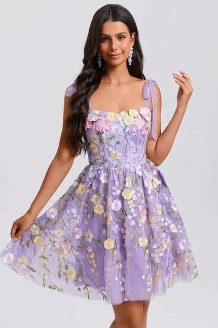Robe Courte Violette Florale - gallery 1
