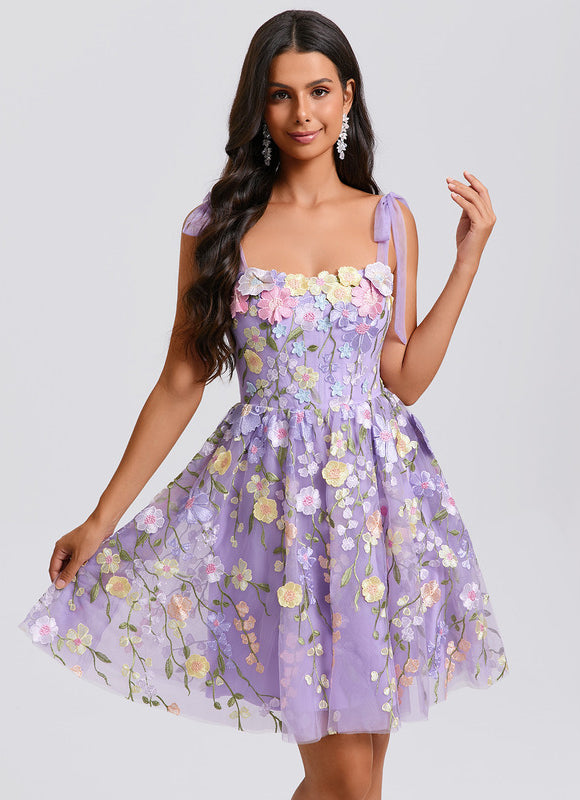 Robe Courte Violette Florale - gallery 1